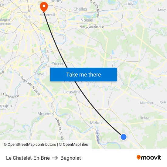 Le Chatelet-En-Brie to Bagnolet map