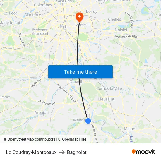Le Coudray-Montceaux to Bagnolet map