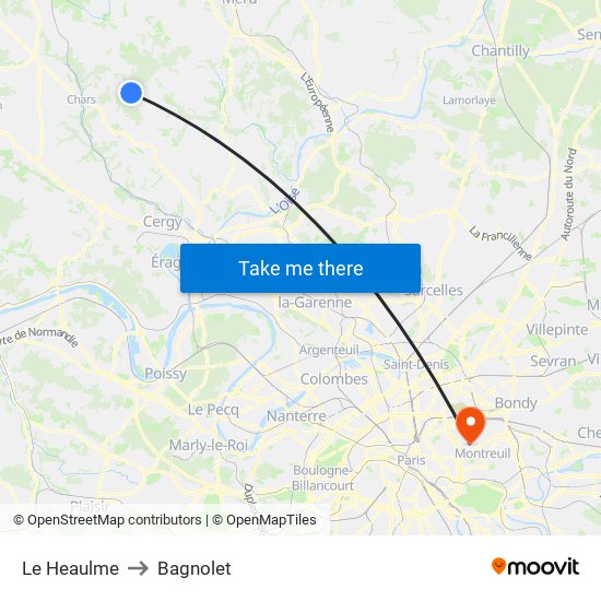 Le Heaulme to Bagnolet map