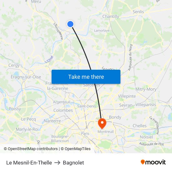 Le Mesnil-En-Thelle to Bagnolet map