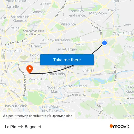 Le Pin to Bagnolet map