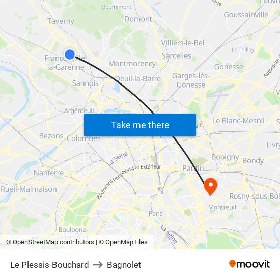 Le Plessis-Bouchard to Bagnolet map