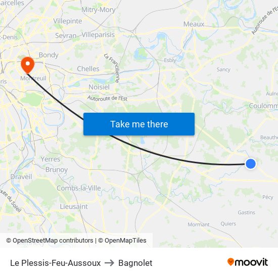 Le Plessis-Feu-Aussoux to Bagnolet map
