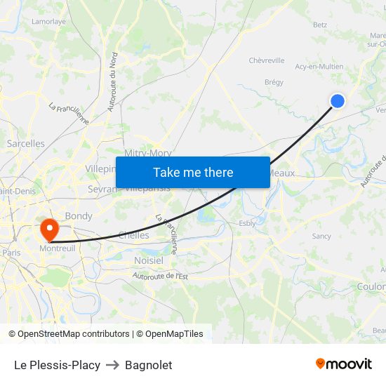 Le Plessis-Placy to Bagnolet map