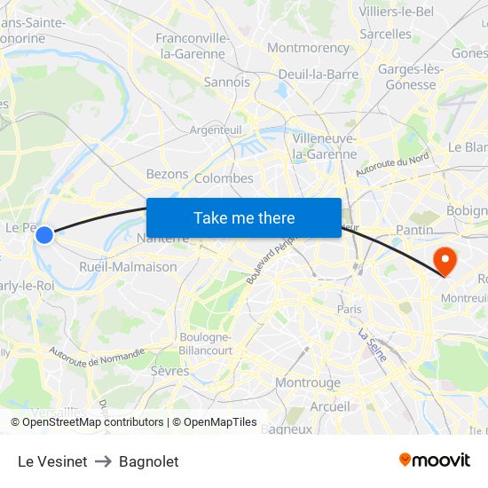 Le Vesinet to Bagnolet map