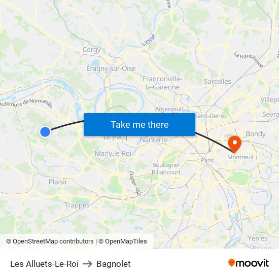 Les Alluets-Le-Roi to Bagnolet map
