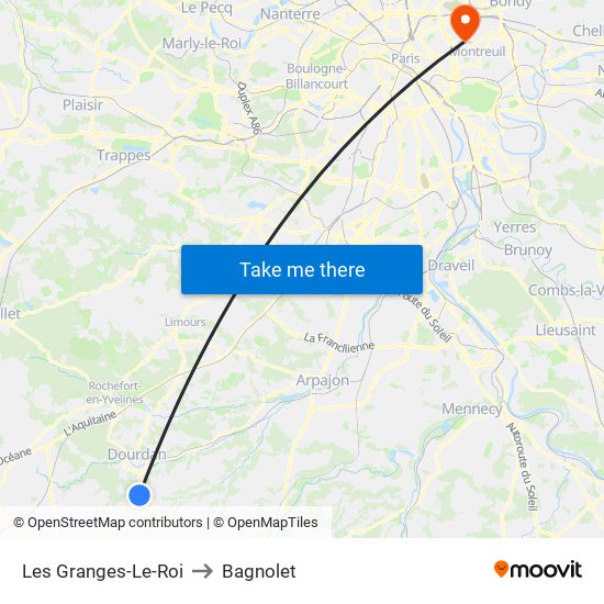 Les Granges-Le-Roi to Bagnolet map