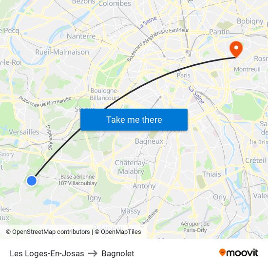 Les Loges-En-Josas to Bagnolet map