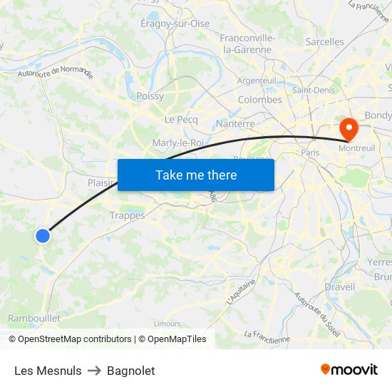 Les Mesnuls to Bagnolet map