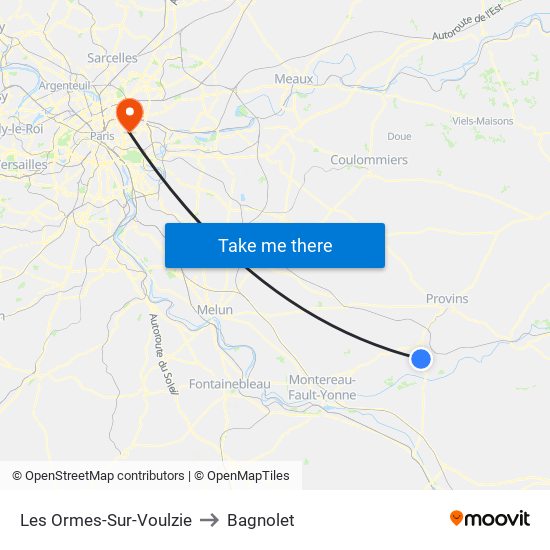 Les Ormes-Sur-Voulzie to Bagnolet map