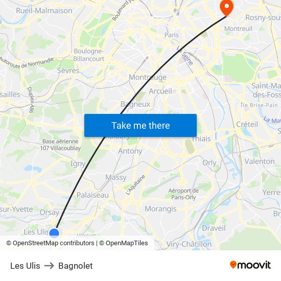 Les Ulis to Bagnolet map