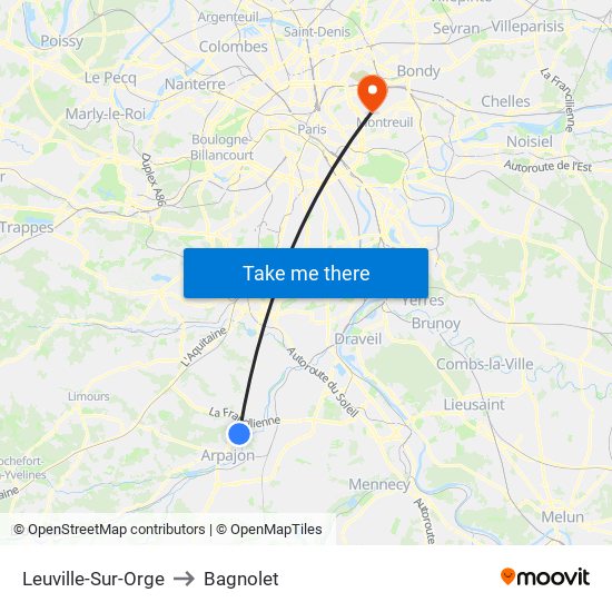 Leuville-Sur-Orge to Bagnolet map