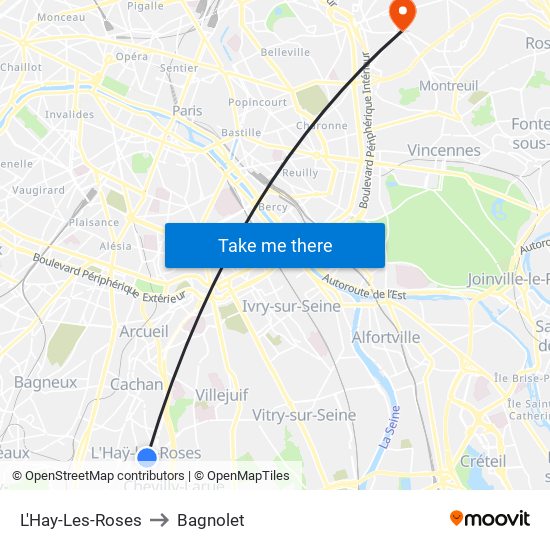 L'Hay-Les-Roses to Bagnolet map