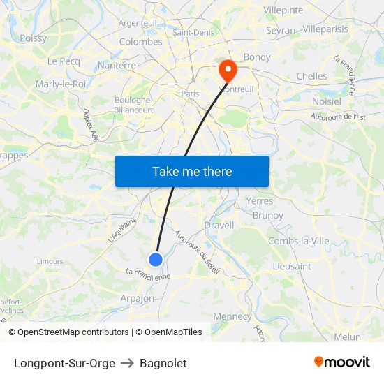 Longpont-Sur-Orge to Bagnolet map