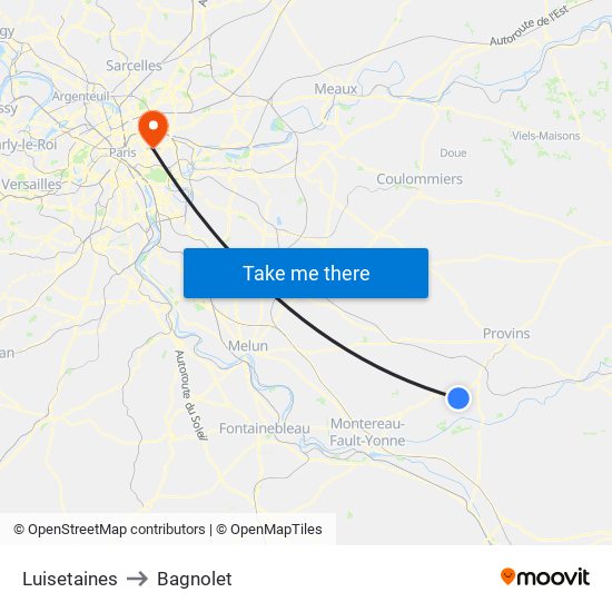 Luisetaines to Bagnolet map