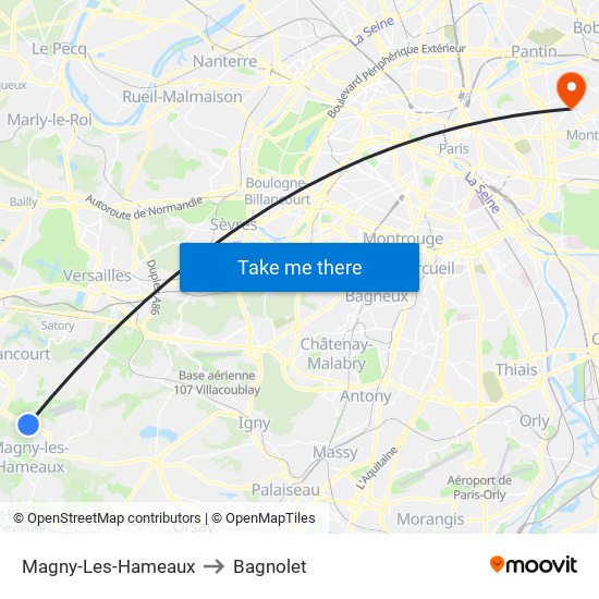 Magny-Les-Hameaux to Bagnolet map