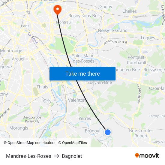 Mandres-Les-Roses to Bagnolet map