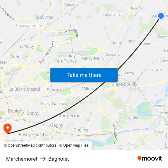 Marchemoret to Bagnolet map