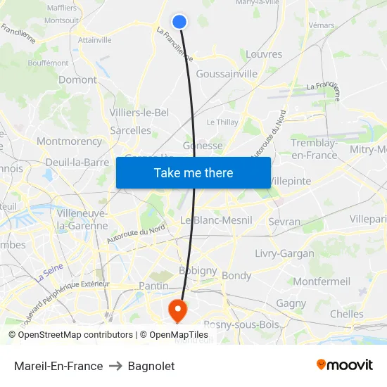 Mareil-En-France to Bagnolet map