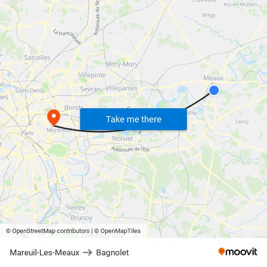 Mareuil-Les-Meaux to Bagnolet map