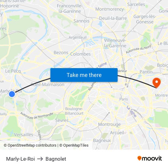 Marly-Le-Roi to Bagnolet map