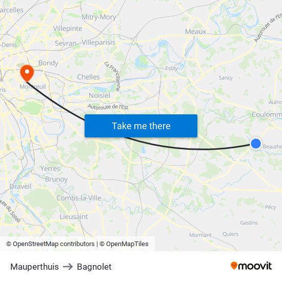 Mauperthuis to Bagnolet map