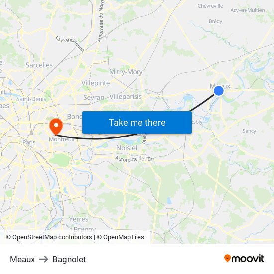 Meaux to Bagnolet map
