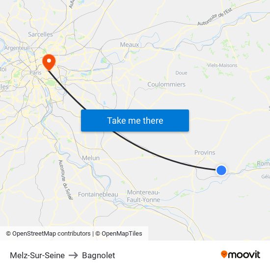 Melz-Sur-Seine to Bagnolet map