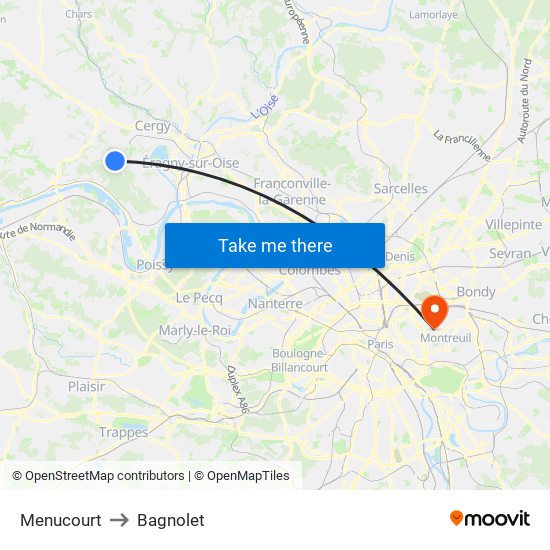 Menucourt to Bagnolet map