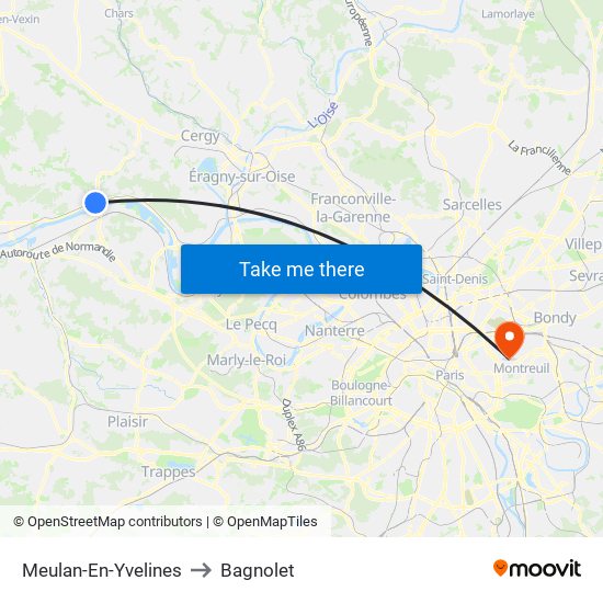 Meulan-En-Yvelines to Bagnolet map