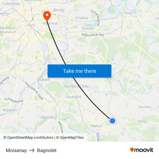 Moisenay to Bagnolet map