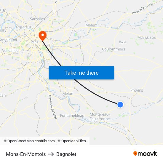 Mons-En-Montois to Bagnolet map