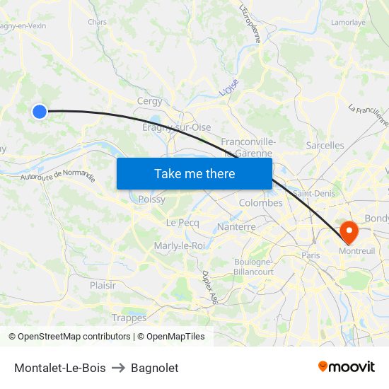 Montalet-Le-Bois to Bagnolet map