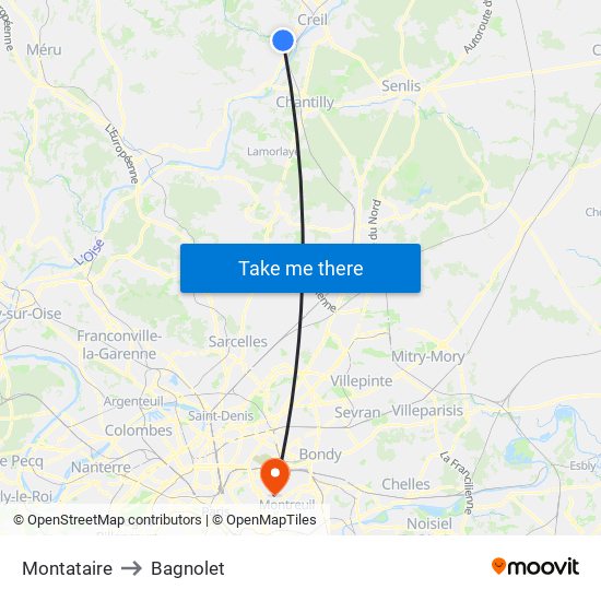 Montataire to Bagnolet map