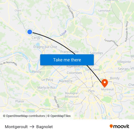 Montgeroult to Bagnolet map