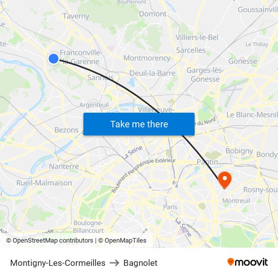 Montigny-Les-Cormeilles to Bagnolet map