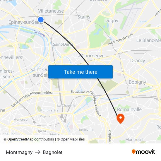 Montmagny to Bagnolet map