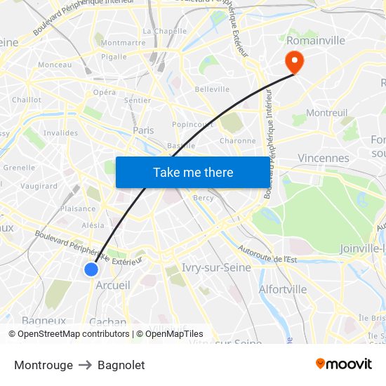 Montrouge to Bagnolet map