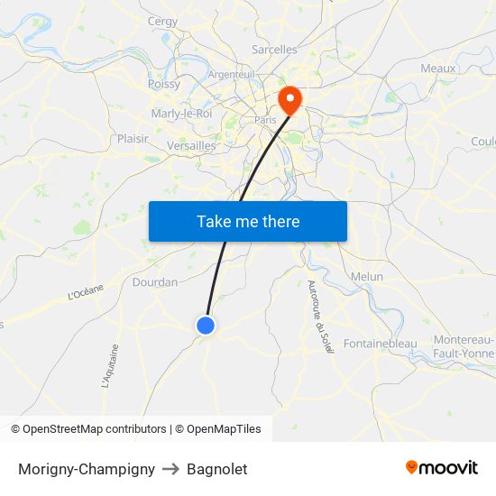 Morigny-Champigny to Bagnolet map