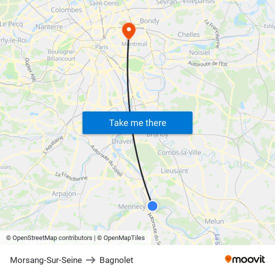 Morsang-Sur-Seine to Bagnolet map