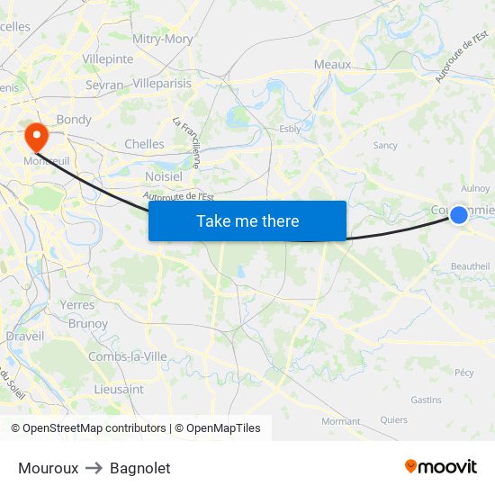 Mouroux to Bagnolet map