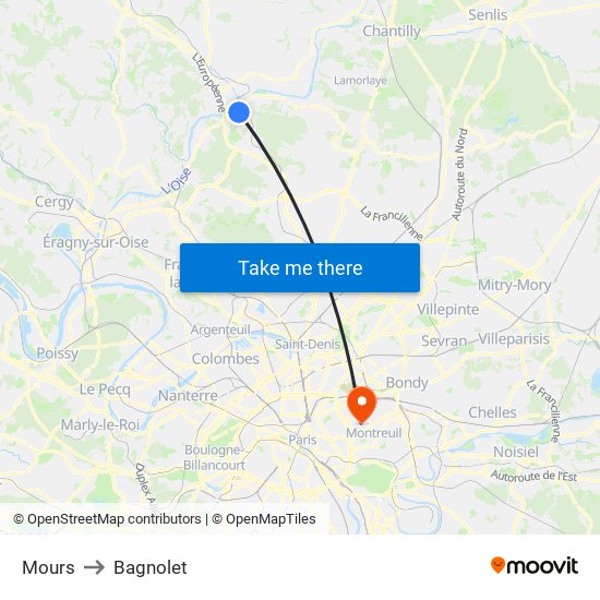 Mours to Bagnolet map