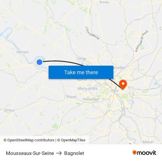 Mousseaux-Sur-Seine to Bagnolet map