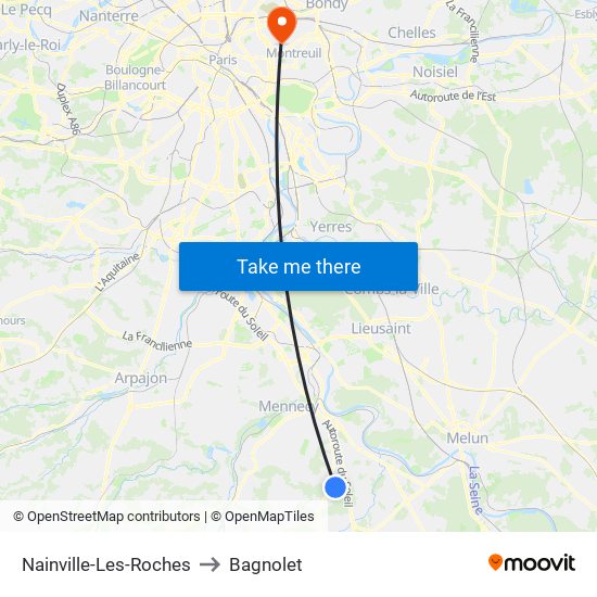 Nainville-Les-Roches to Bagnolet map