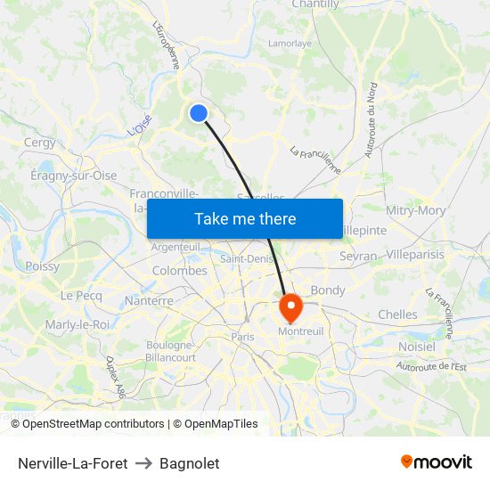Nerville-La-Foret to Bagnolet map