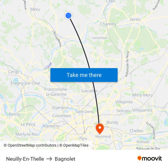 Neuilly-En-Thelle to Bagnolet map