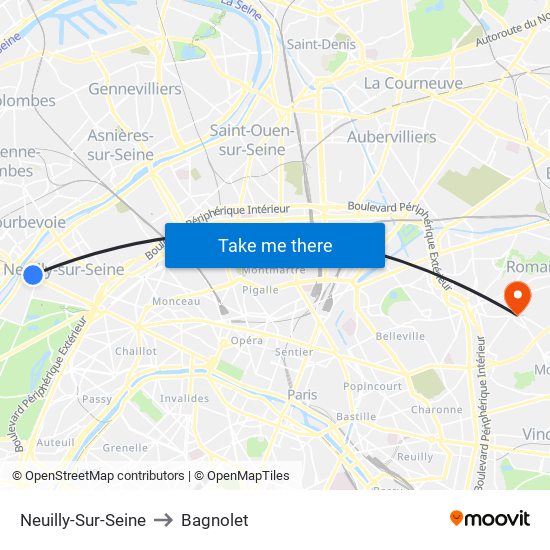Neuilly-Sur-Seine to Bagnolet map