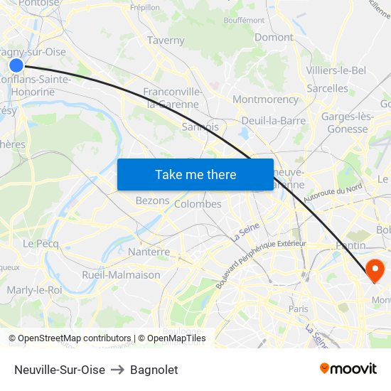 Neuville-Sur-Oise to Bagnolet map