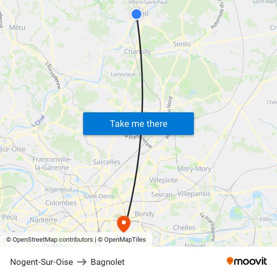 Nogent-Sur-Oise to Bagnolet map