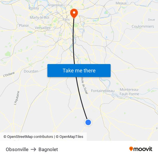 Obsonville to Bagnolet map